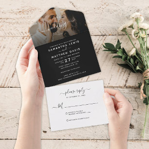 Simple Black White Wedding All In One Invitation
