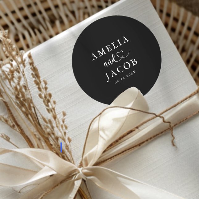 Simple Black & White Wedding  Classic Round Sticker (Creator Uploaded)