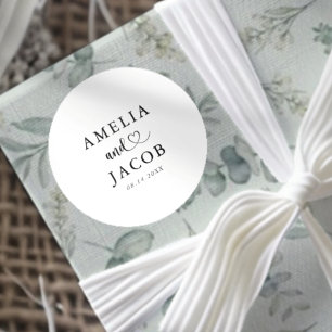 Simple Black & White Wedding Classic Round Sticker