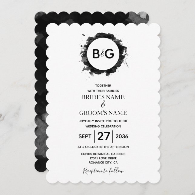 Simple Black White Wedding Invitations (Front/Back)