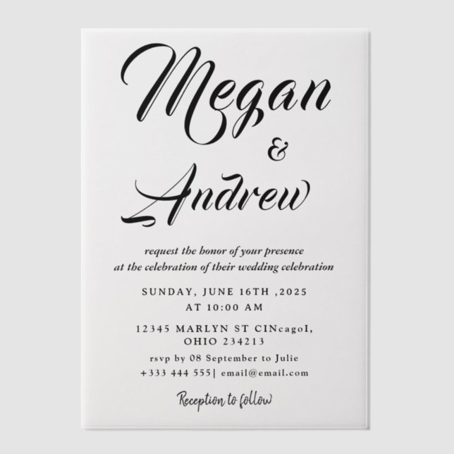 Simple Black & White wedding  Overlay Vellum Invit Invitations (Front)
