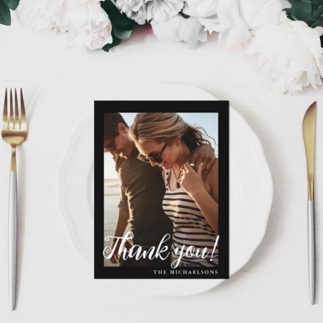 Simple Black White Wedding Photo Thank You Postcard (Creator Uploaded)