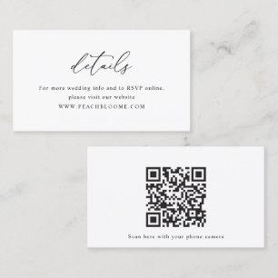 Simple Black & White Wedding QR Code Details Card