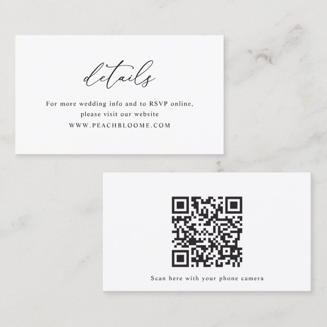 Simple Black & White Wedding  QR Code Details Card (Front/Back)