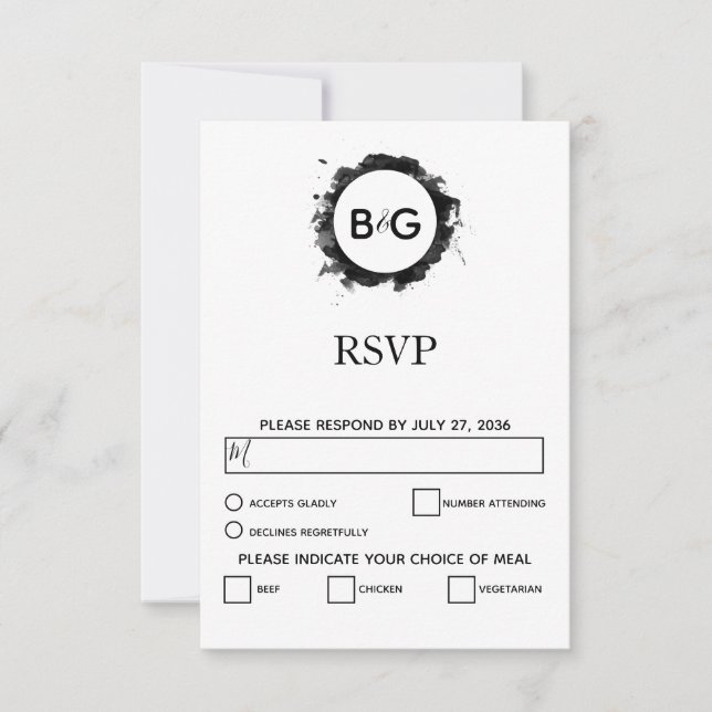 Simple Black White Wedding RSVP Cards (Front)