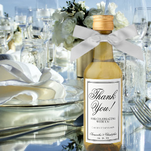 Simple Black & White Wedding Thank You Mini Wine Label