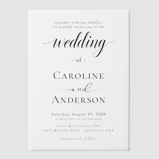 Simple Black & White wedding Vellum Overlay Invitations (Front)