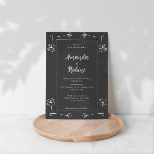 Simple Black & White Wildflower Wedding Invitation