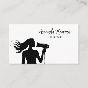 Simple Black & White Woman Silhouette Hairdresser Business Card