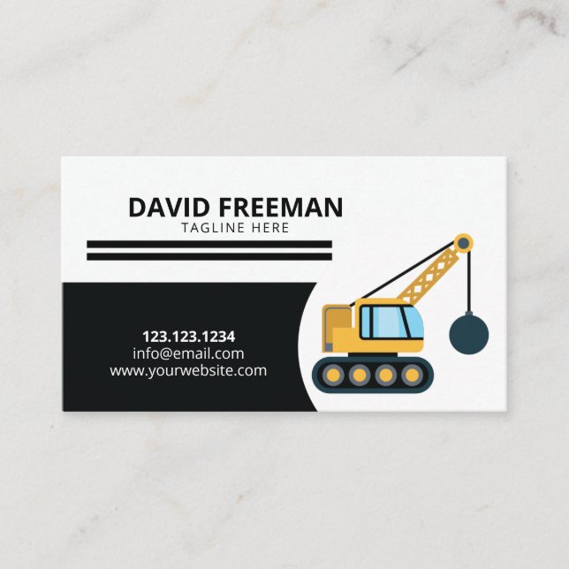 Simple Black & White Wrecking Ball Construction Business Card (Front)