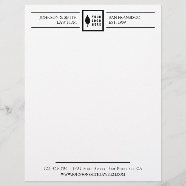 Simple Black White Your Logo Custom Letterhead (Front)