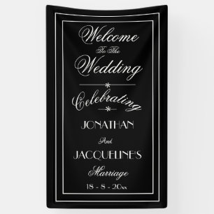 Simple Black with Elegant White Script Wedding Banner