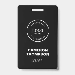 Simple Black with white logo business staff custom ID Badge