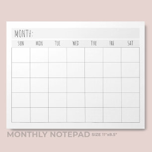 Simple Blank Monthly Calendar Grid Planner Notepad