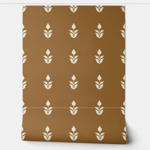 Simple Block Print Floral Heritage Earthy Bronze Wallpaper