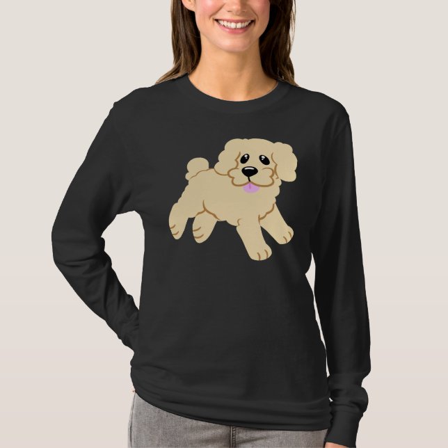 Simple Blonde Poodle Puppy Pink T-Shirt (Front)