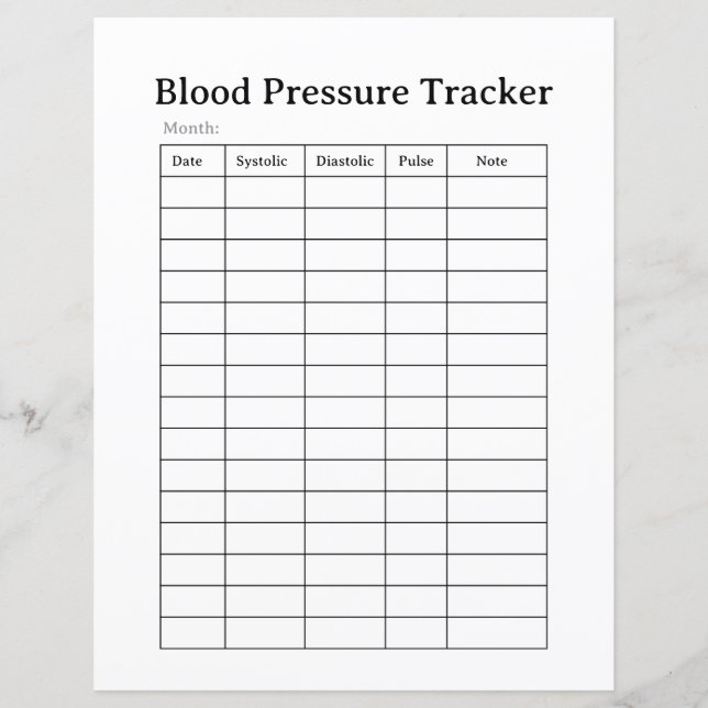 Simple Blood Pressure Tracker Sheet (Front)