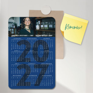 Simple Blue 2027 Calendar Minimalist Holiday Photo Magnet