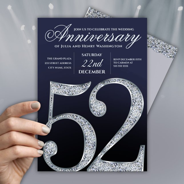 Simple Blue 52nd Wedding Anniversary  Invitation (Creator Uploaded)