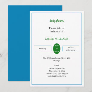 Simple Blue And Green Personalised Baby Shower Invitation