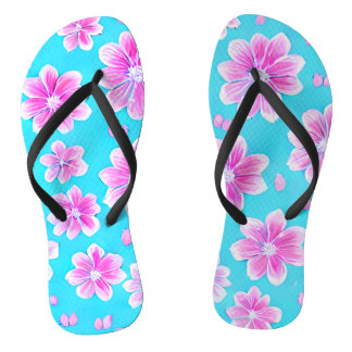 Simple Blue and Pink Flower Pattern   Jandals