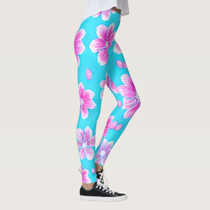 Simple Blue and Pink Flower Pattern  Leggings