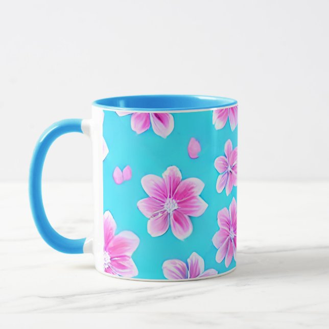 Simple Blue and Pink Flower Pattern Mug (Left)