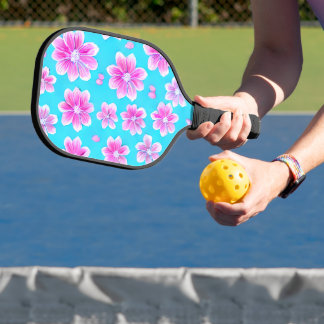 Simple Blue and Pink Flower Pattern  Pickleball Paddle