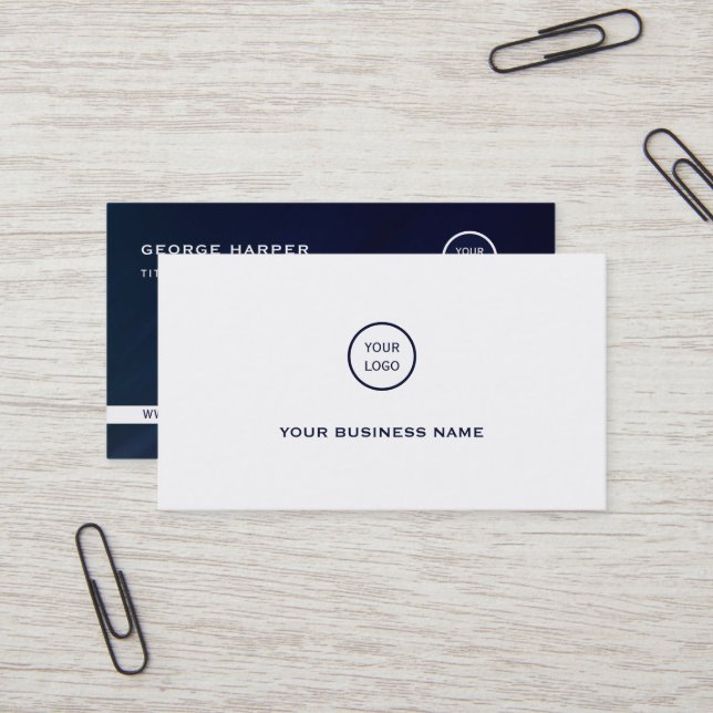 Simple Blue And White Business Card (Front/Back In Situ)