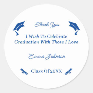 Simple Blue And White Customised Graduation Classic Round Sticker