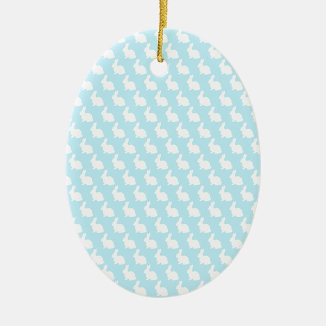 Simple Blue and White Easter Bunny Ceramic Tree Decoration (Front)