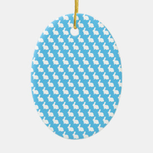 Simple Blue and White Easter Bunny Ceramic Tree Decoration