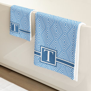 Simple Blue and White Modern Geometric Bath Towel Set