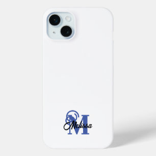 Simple Blue and White monogramed iPhone 15 Mini Case