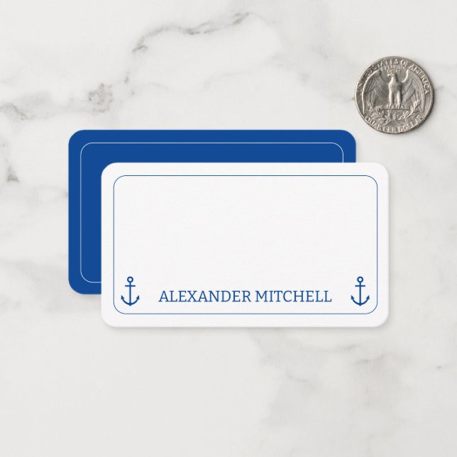Simple Blue and White Nautical Anchor Personalised Card (Front/Back In Situ)