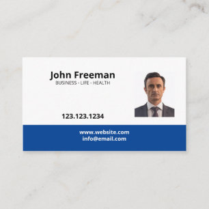 Simple Blue and White Photo Insurance Agent Business Card