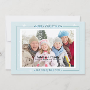 Simple Blue and White Snowflakes Photo Holiday Card