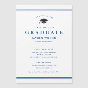 Simple Blue and White Sporty Graduation Invitation