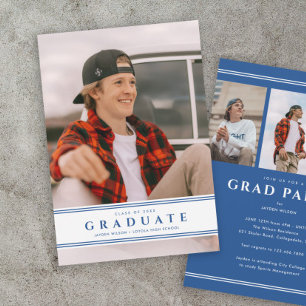 Simple Blue and White Sporty Photo Graduation  Invitation