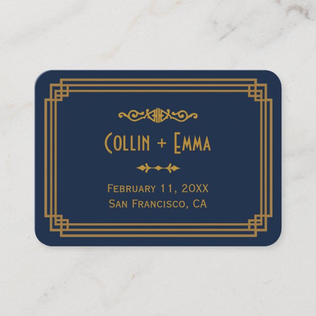 Simple Blue Art Deco Wedding Place Cards (Front)