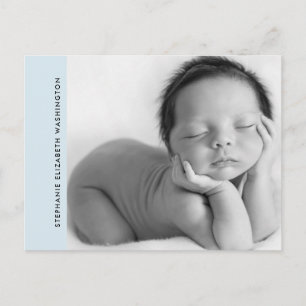 Simple Blue Baby Birth B/W Photo Announcement