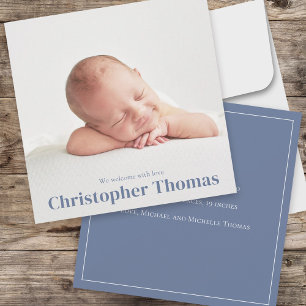 Simple Blue Baby Minimalist Minimal Classic Cute Announcement
