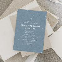 Simple blue baptism invitation with white dots