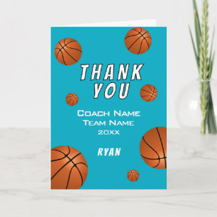 Simple Blue Basketball Ball Thank you Coach Card