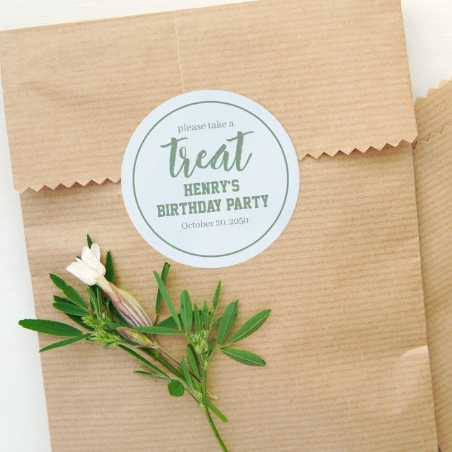 Simple Blue Birthday Minimalist Whimsical Treat Classic Round Sticker (Creator Uploaded)