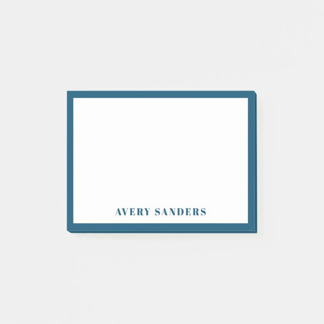Simple Blue Border Modern Name Post-it Notes (Front)