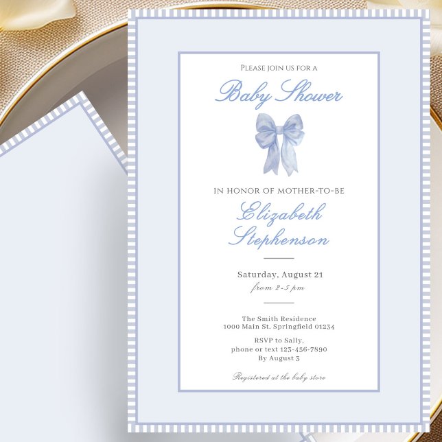 Simple Blue Bow Baby Shower Invitation (Creator Uploaded)