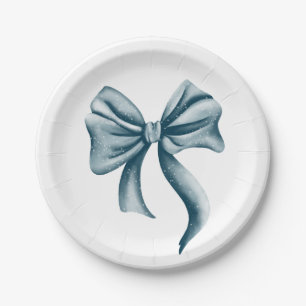Simple Blue Bow Baby Shower Paper Plate