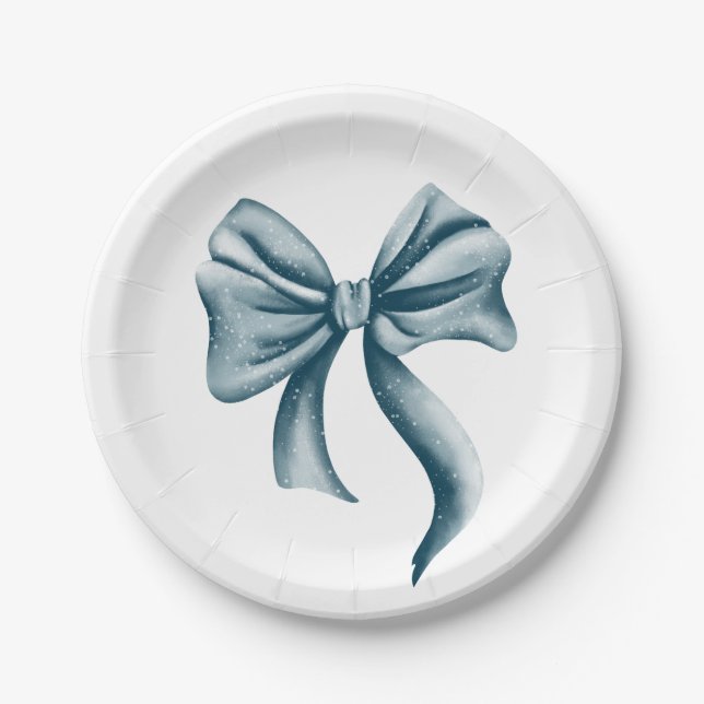 Simple Blue Bow Baby Shower Paper Plate (Front)