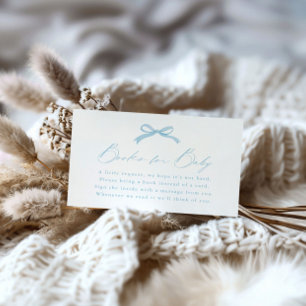 Simple Blue Bow Books for Baby Shower Enclosure Card